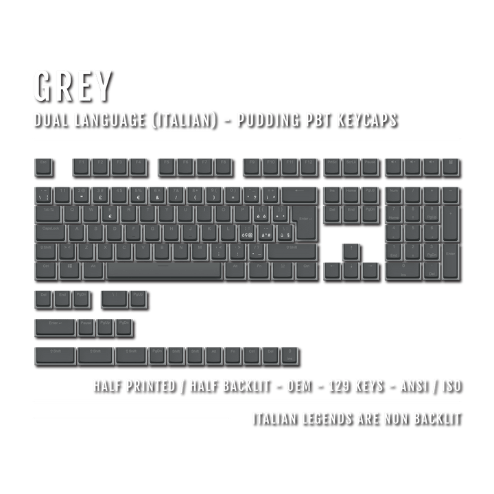 Grey Italian (ISO-IT) Dual Language PBT Pudding Keycaps Krome Keycaps LTD italian