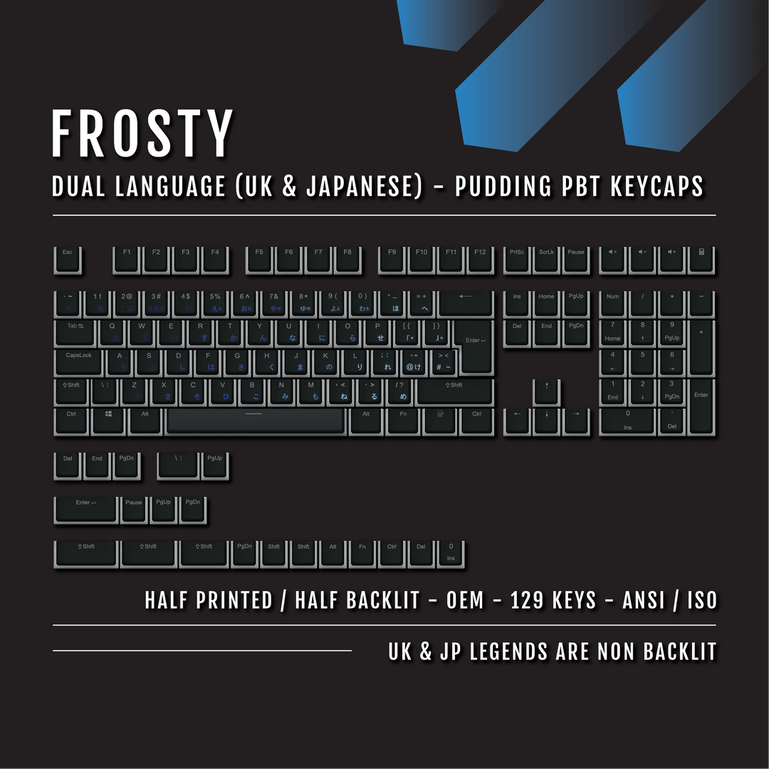 Black Frosty UK & Japanese Dual Language PBT Pudding Keycaps Krome Keycaps LTD Kanji Pudding