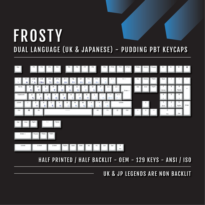 White Frosty UK & Japanese Dual Language PBT Pudding Keycaps Krome Keycaps LTD Kanji Pudding