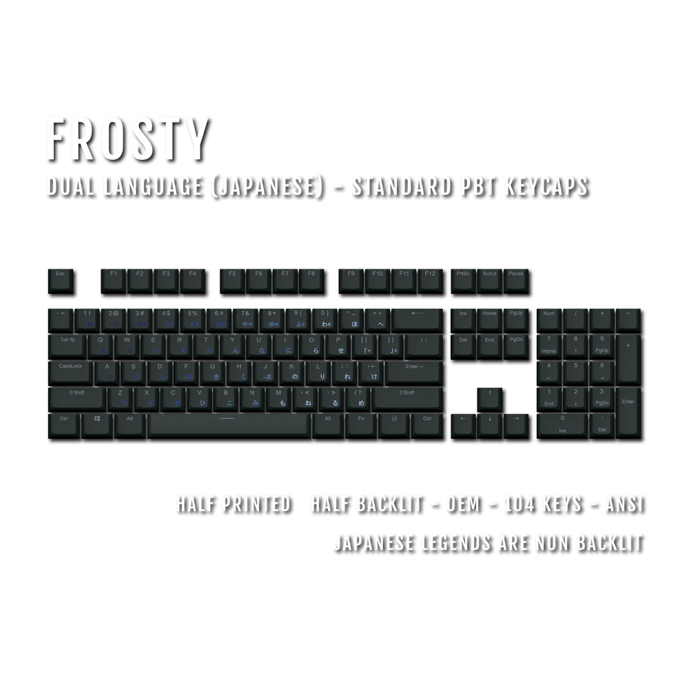 Black Frosty Japanese Dual Language PBT Keycaps Krome Keycaps LTD 