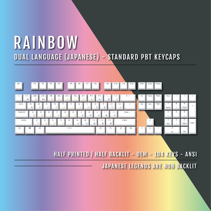 White Rainbow Japanese Dual Language PBT Keycaps Krome Keycaps LTD 