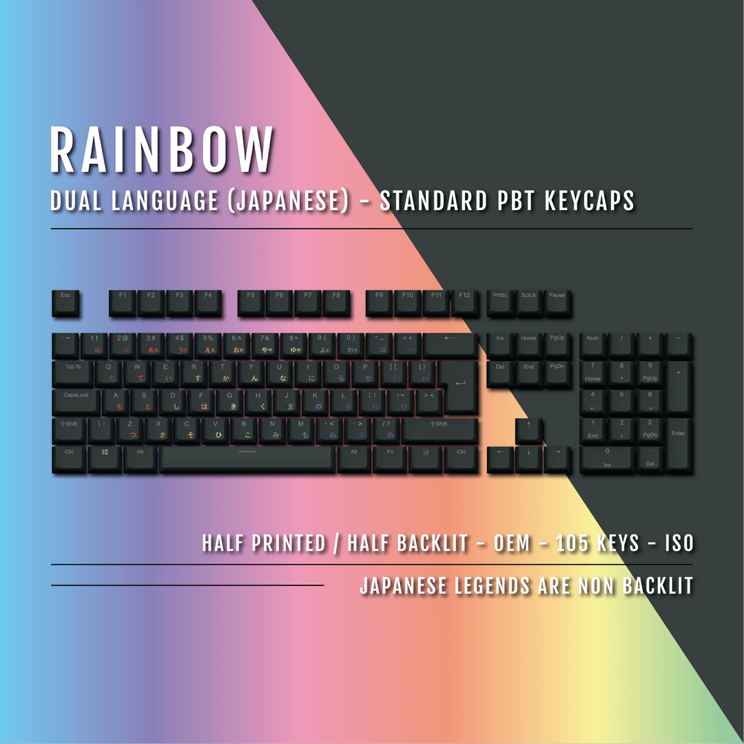 Black Rainbow Japanese Dual Language PBT Keycaps Krome Keycaps LTD 