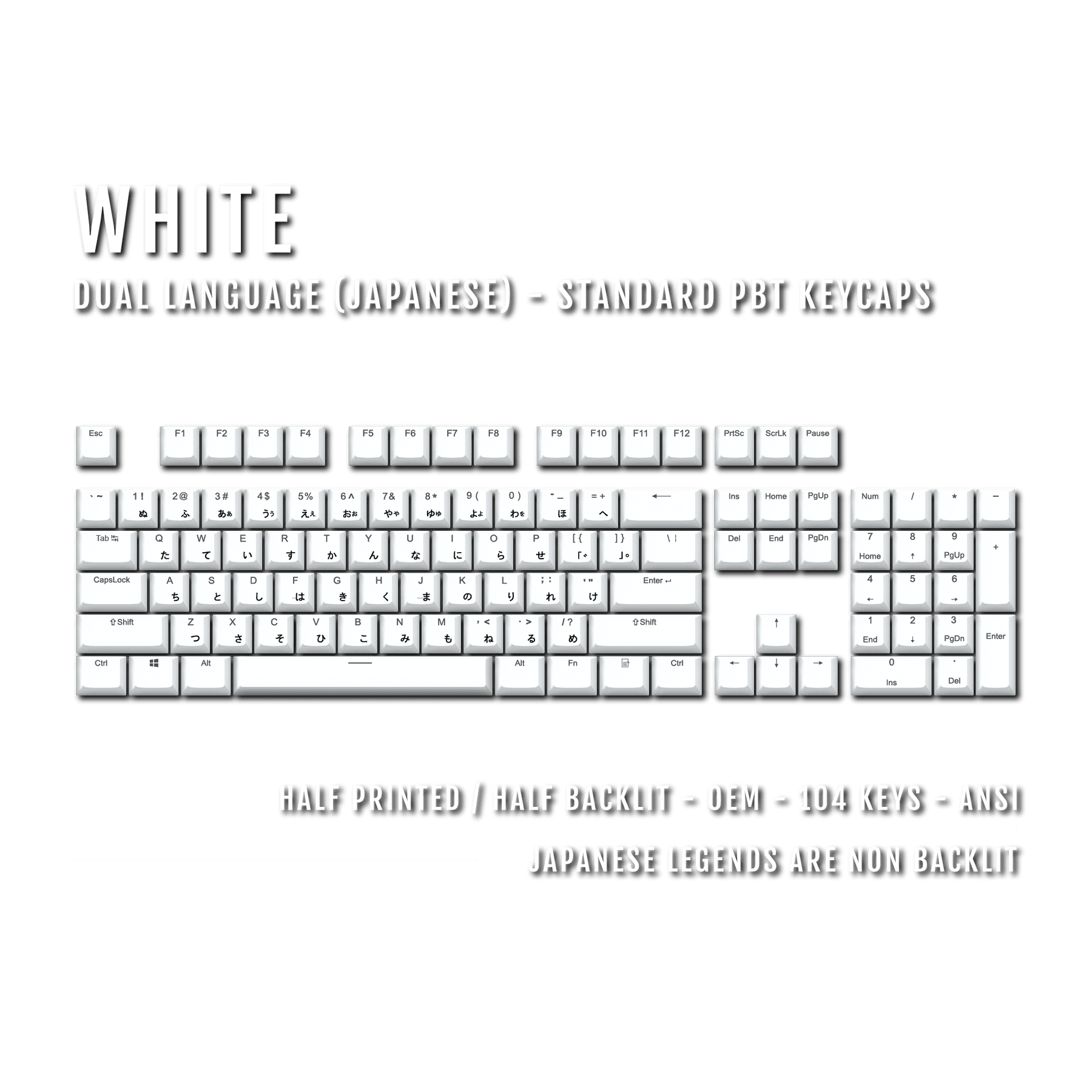 White Japanese Dual Language PBT Keycaps – Krome Keycaps LTD