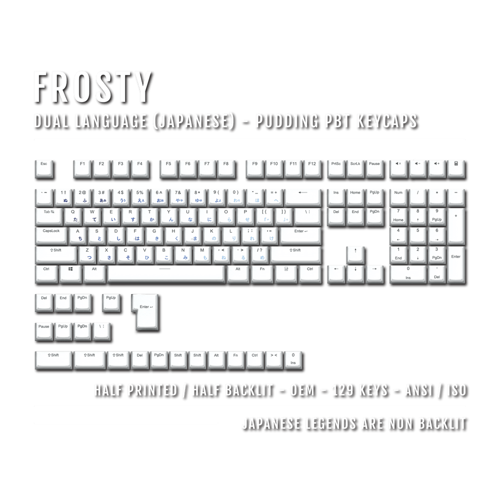 White Frosty Japanese Dual Language PBT Pudding Keycaps Krome Keycaps LTD Kanji Pudding