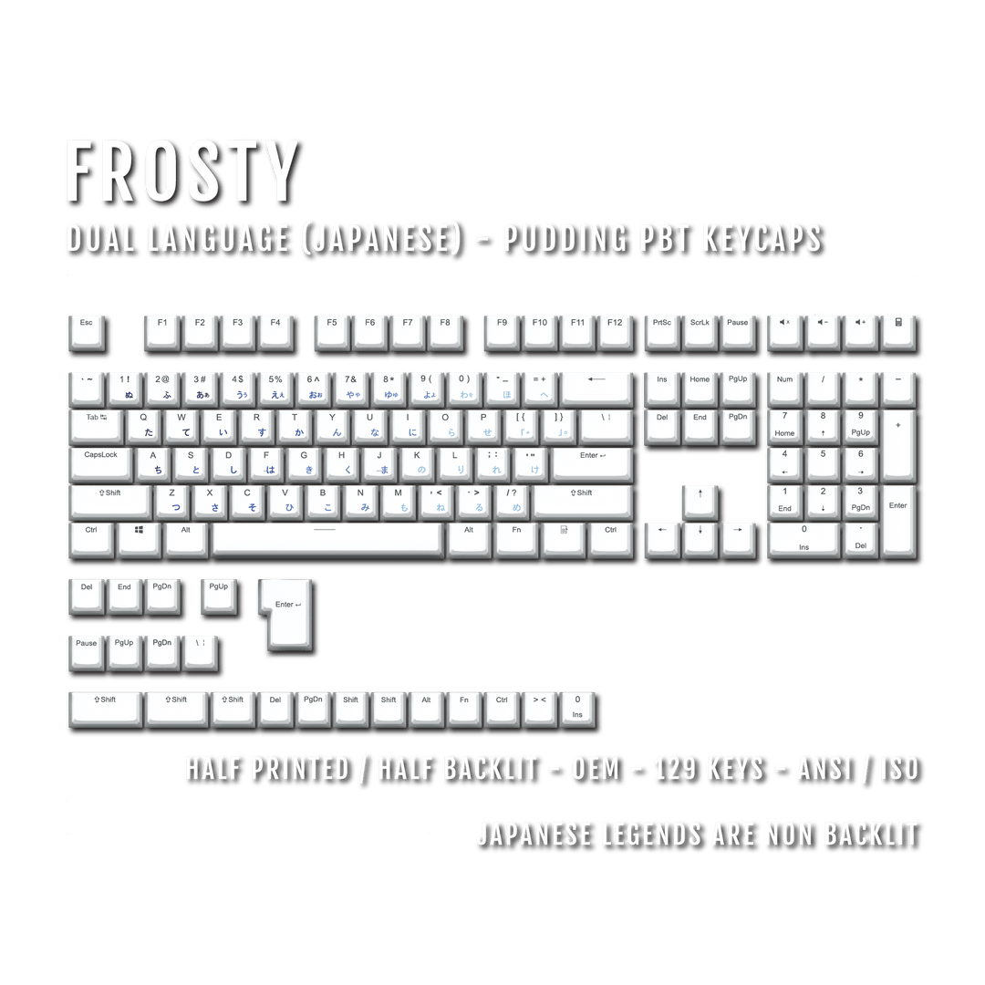 White Frosty Japanese Dual Language PBT Pudding Keycaps Krome Keycaps LTD Kanji Pudding