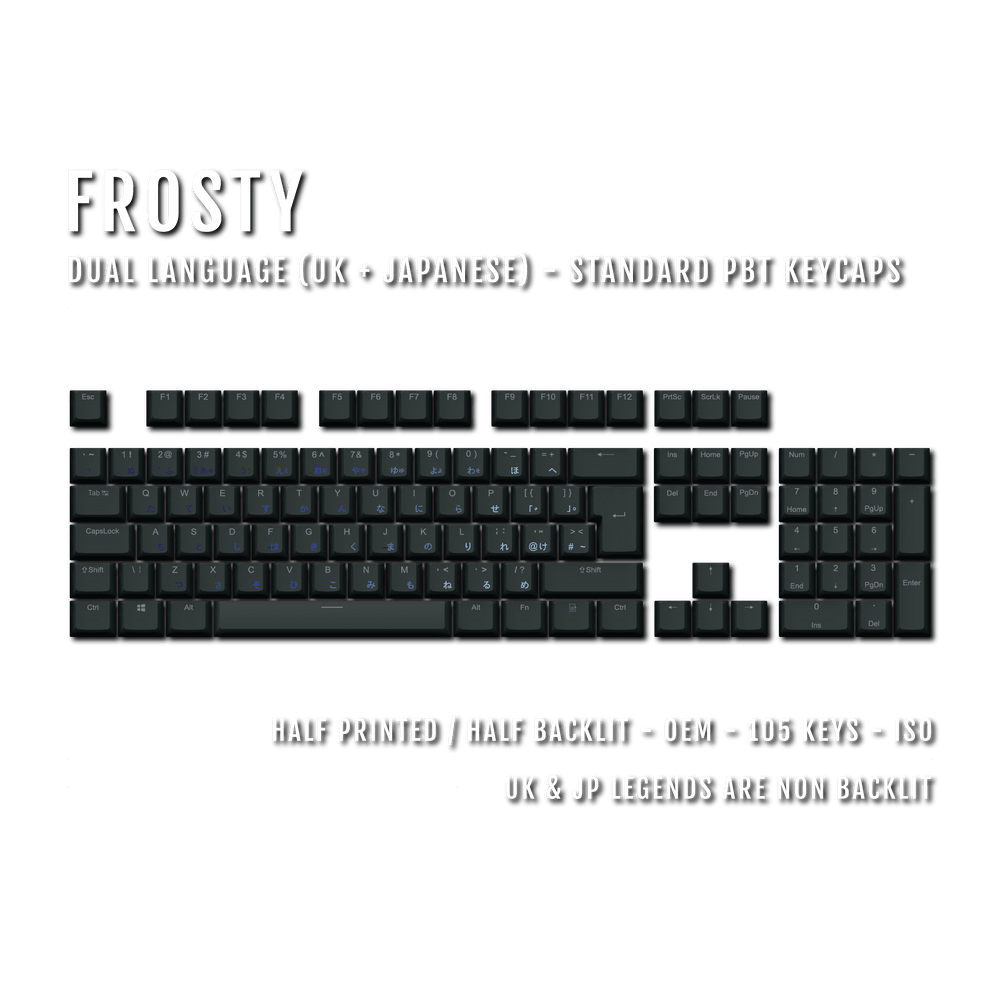 Black Frosty UK & Japanese Dual Language PBT Keycaps Krome Keycaps LTD 