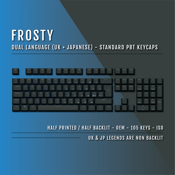 Black Frosty UK & Japanese Dual Language PBT Keycaps Krome Keycaps LTD 