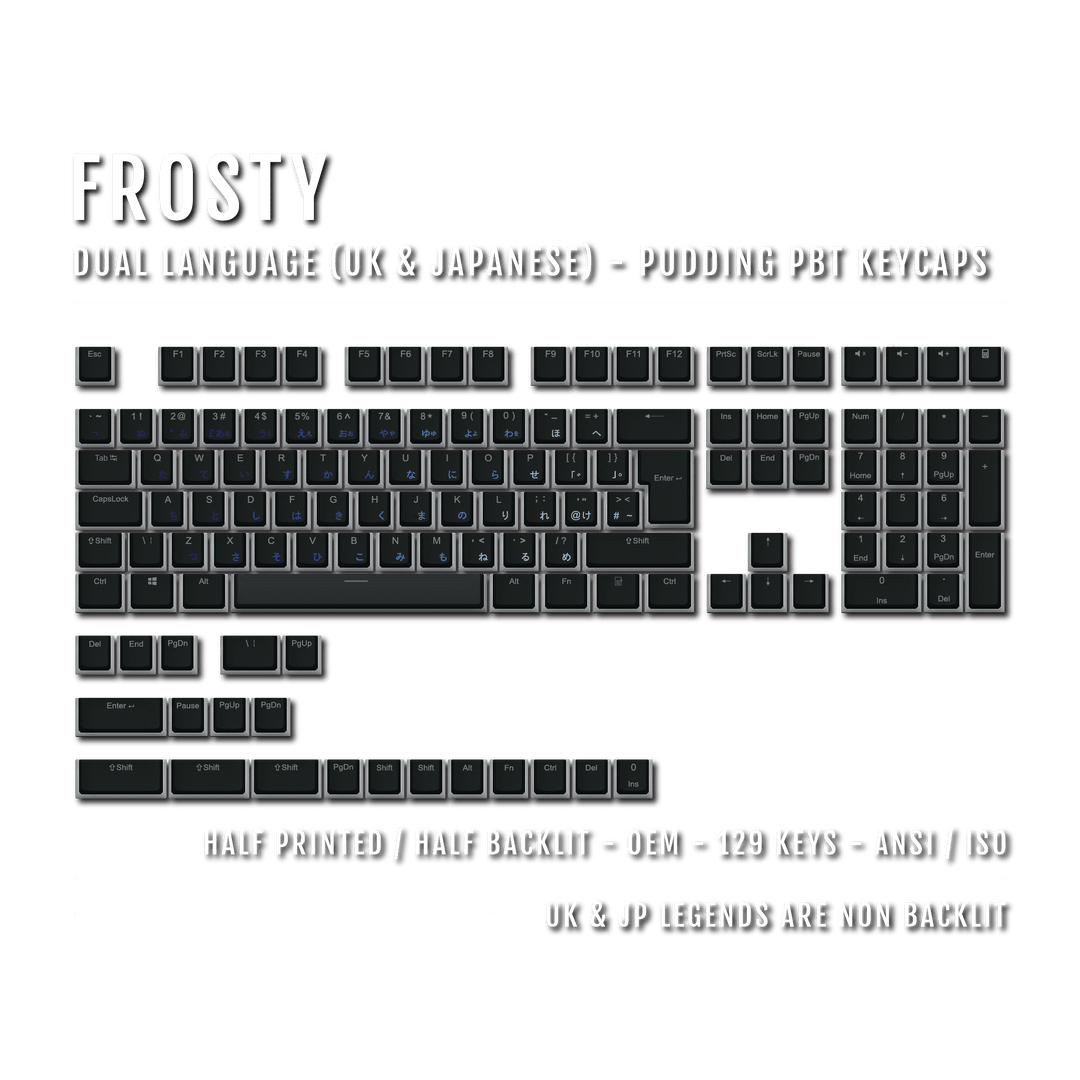 Black Frosty UK & Japanese Dual Language PBT Pudding Keycaps Krome Keycaps LTD Kanji Pudding