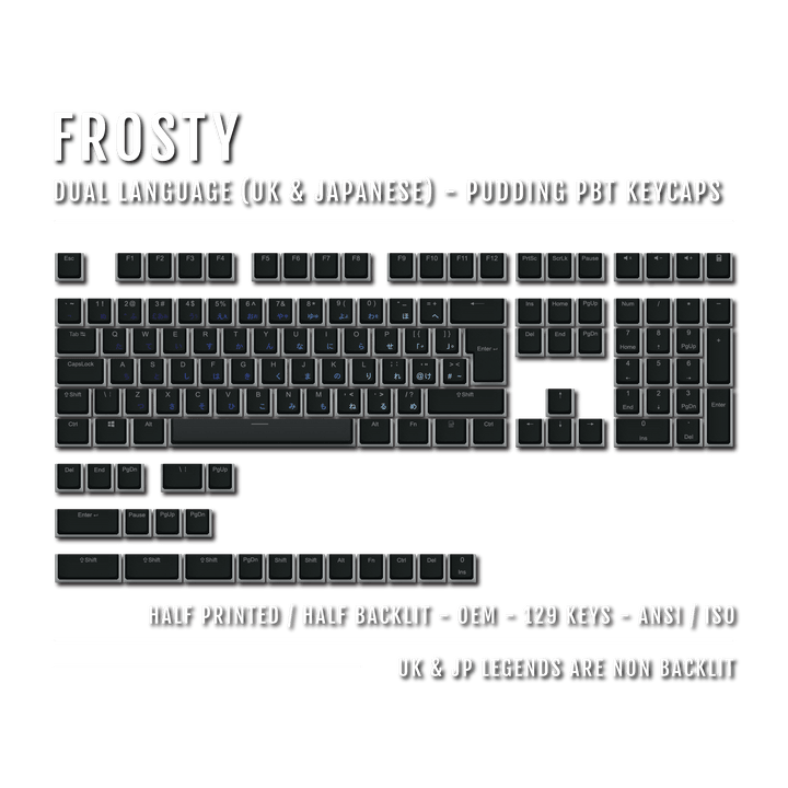 Black Frosty UK & Japanese Dual Language PBT Pudding Keycaps Krome Keycaps LTD Kanji Pudding