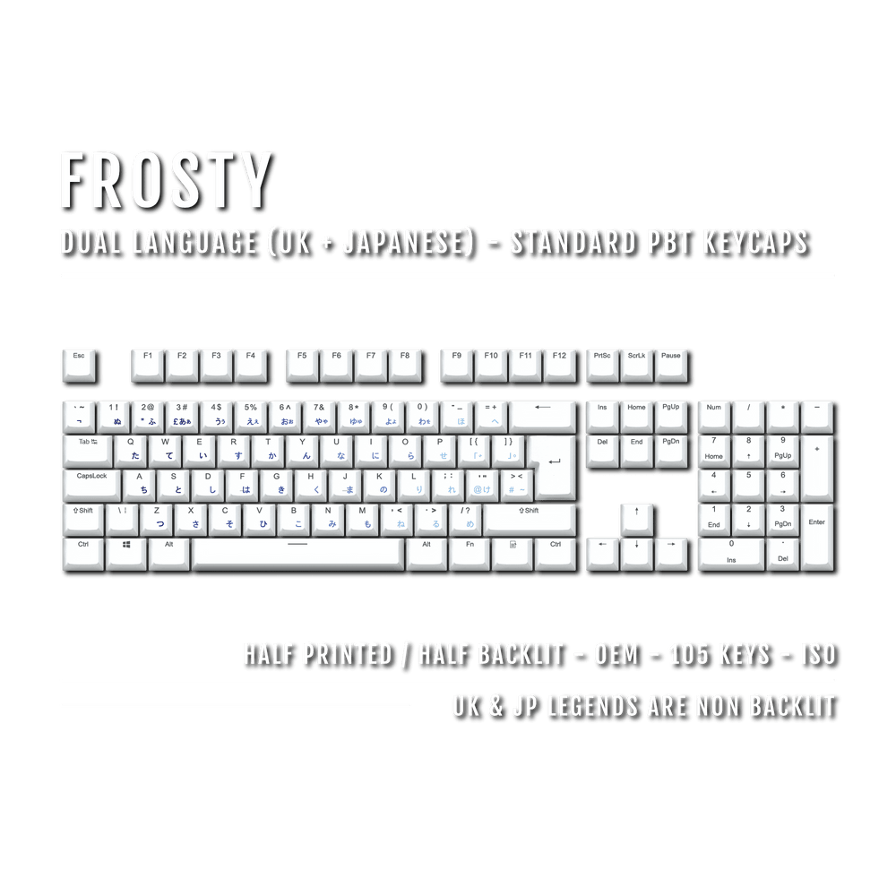 White Frosty UK & Japanese Dual Language PBT Keycaps Krome Keycaps LTD 