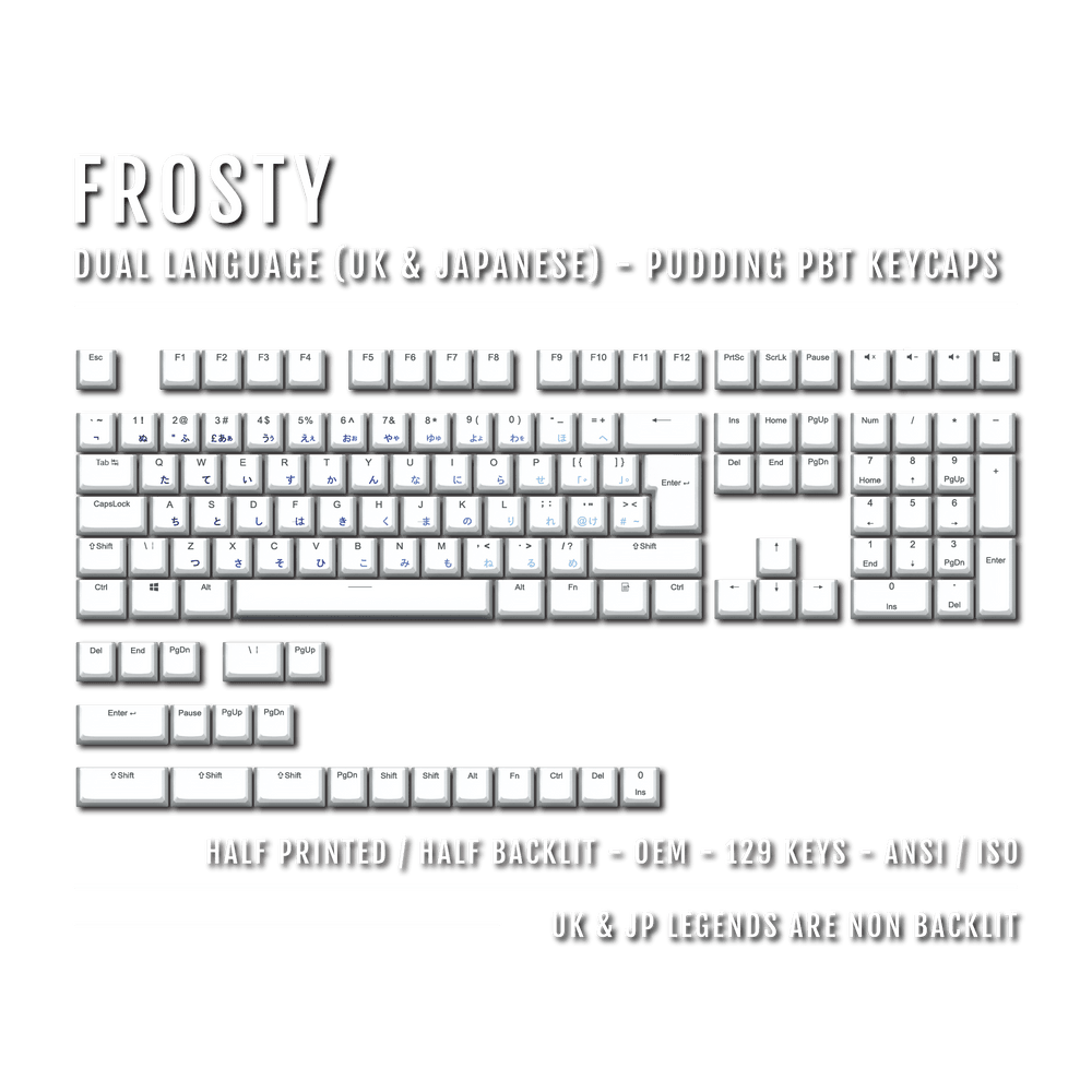 White Frosty UK & Japanese Dual Language PBT Pudding Keycaps Krome Keycaps LTD Kanji Pudding