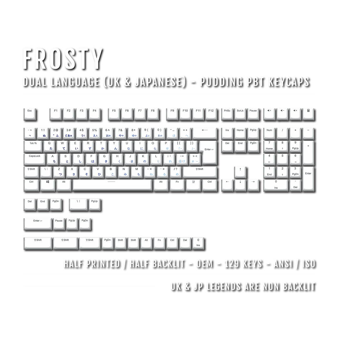 White Frosty UK & Japanese Dual Language PBT Pudding Keycaps Krome Keycaps LTD Kanji Pudding