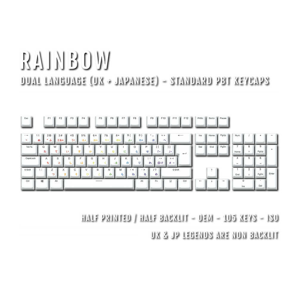 White Rainbow UK & Japanese Dual Language PBT Keycaps Krome Keycaps LTD 