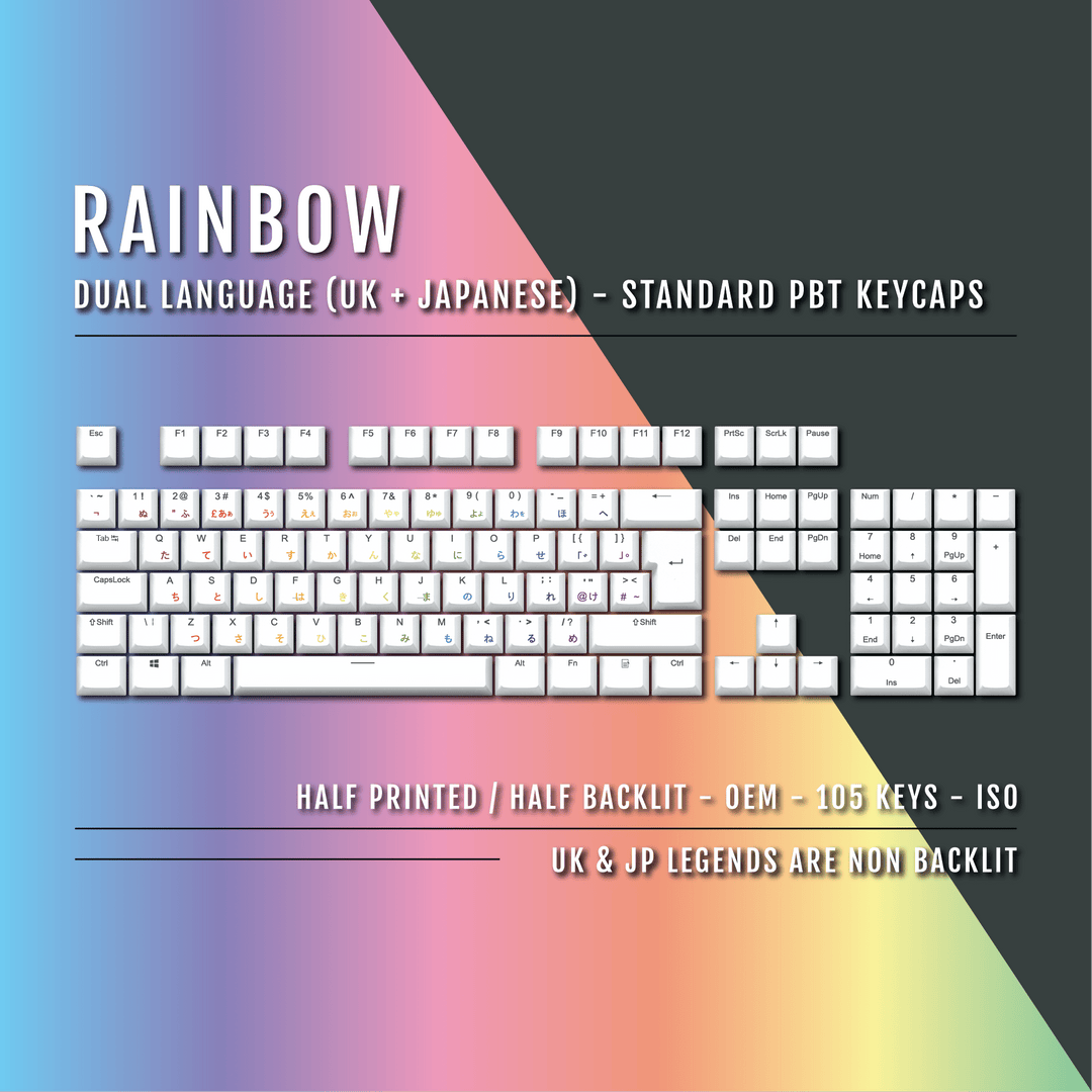 White Rainbow UK & Japanese Dual Language PBT Keycaps Krome Keycaps LTD 