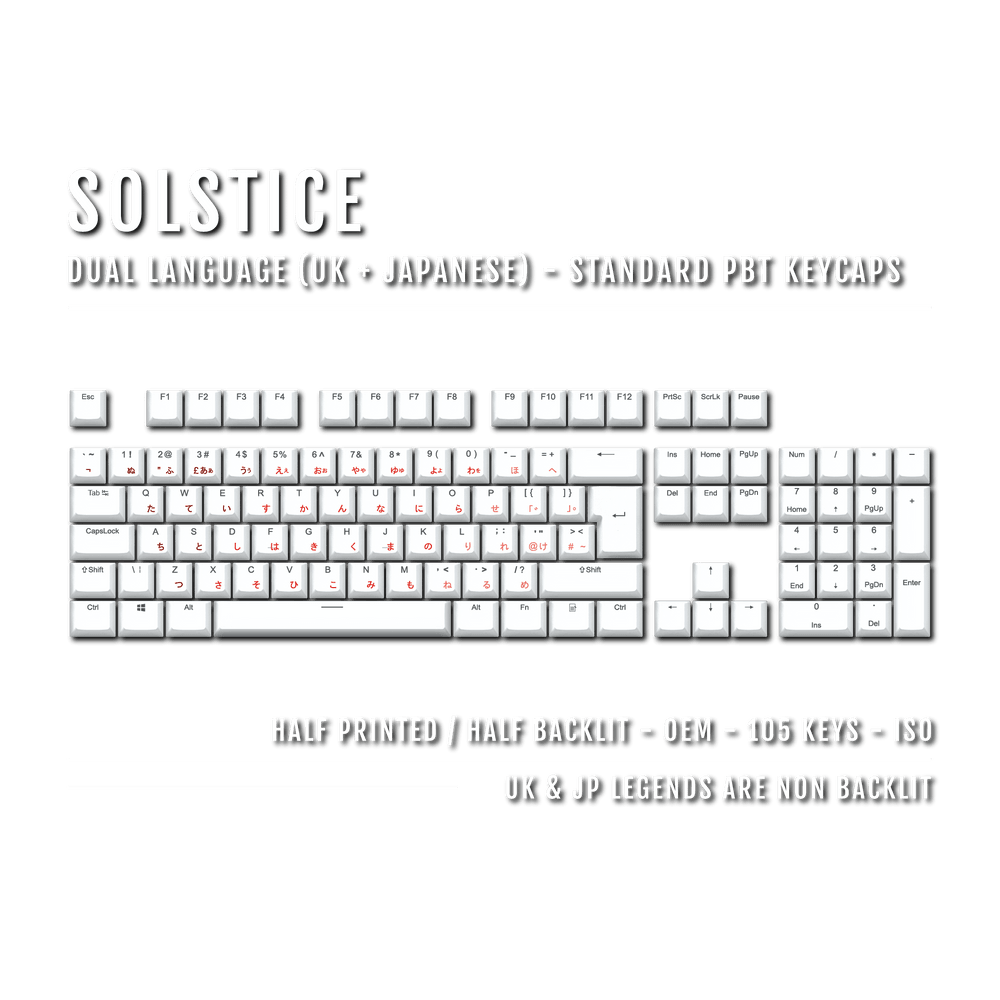 White Solstice UK & Japanese Dual Language PBT Keycaps Krome Keycaps LTD 