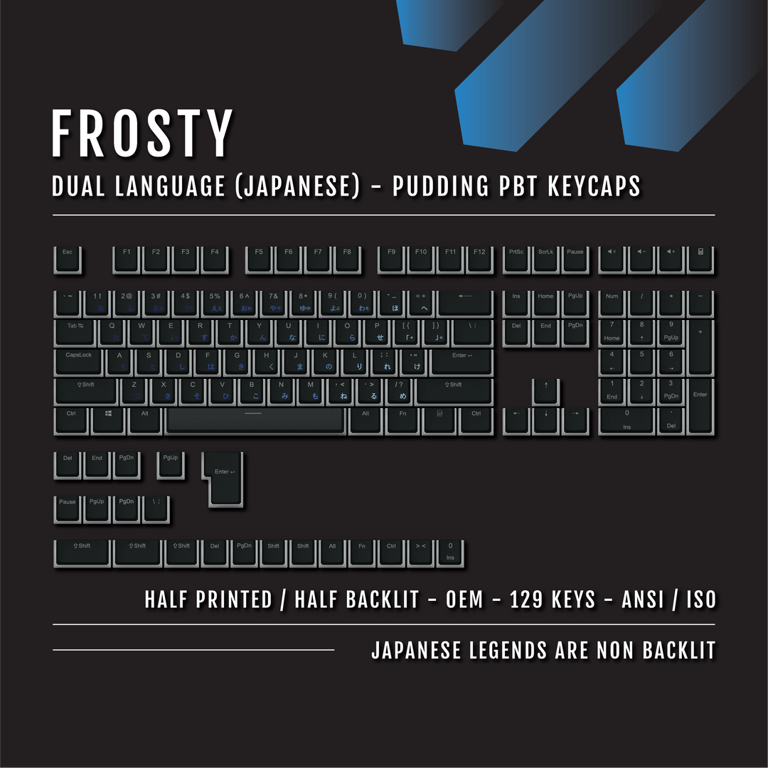 Black Frosty Japanese Dual Language PBT Pudding Keycaps