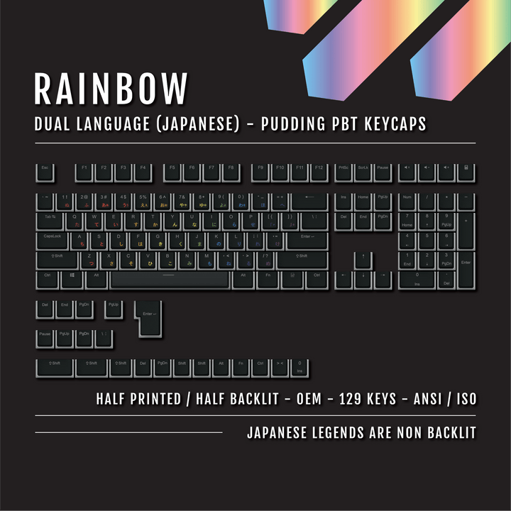 Black Rainbow Japanese Dual Language PBT Pudding Keycaps