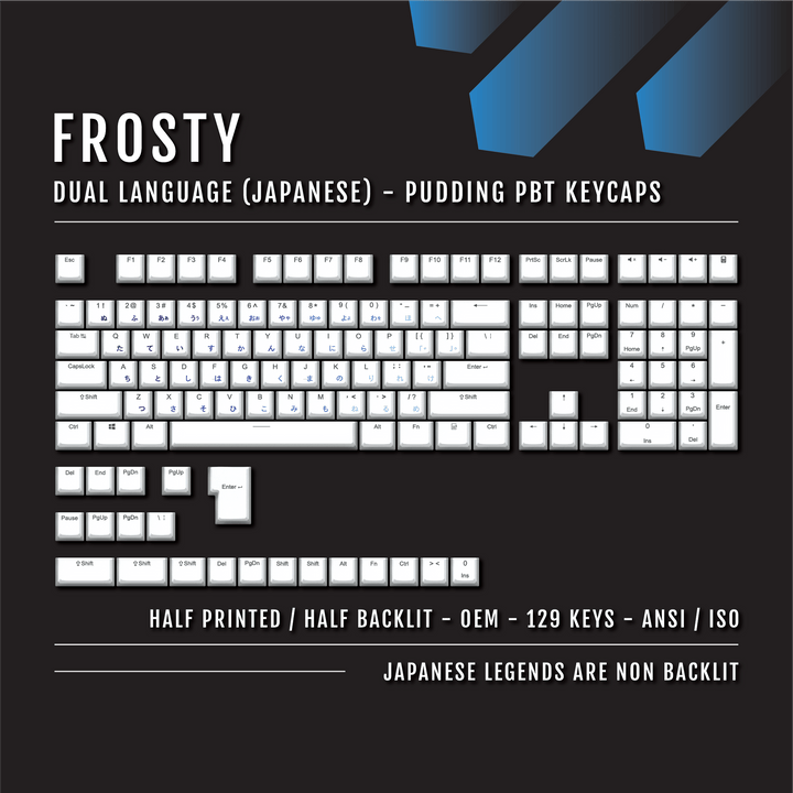 White Frosty Japanese Dual Language PBT Pudding Keycaps Krome Keycaps LTD Kanji Pudding