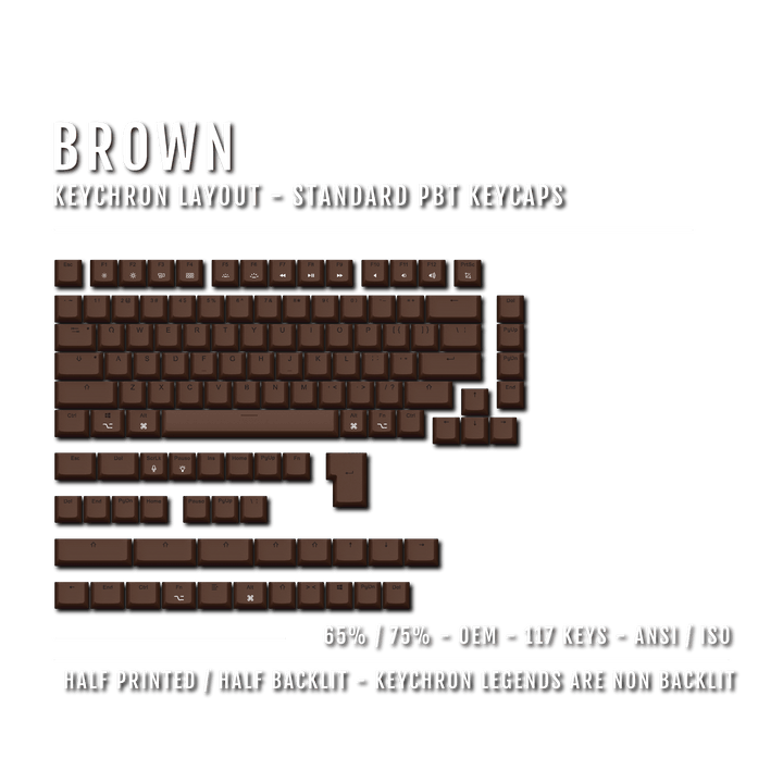 Brown Keychron (Layout) Dual Language PBT Keycaps - 65/75% Krome Keycaps LTD mac & multimedia