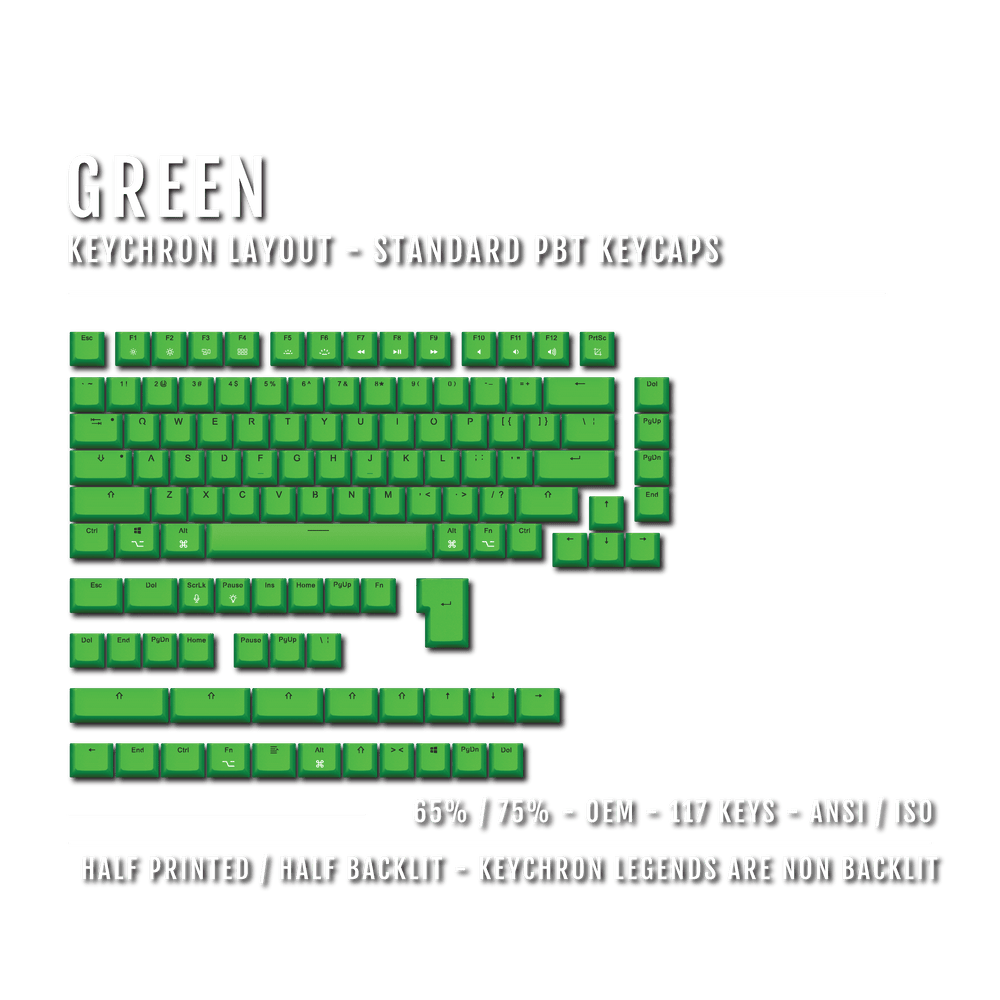 Green Keychron (Layout) Dual Language PBT Keycaps - 65/75% Krome Keycaps LTD mac & multimedia