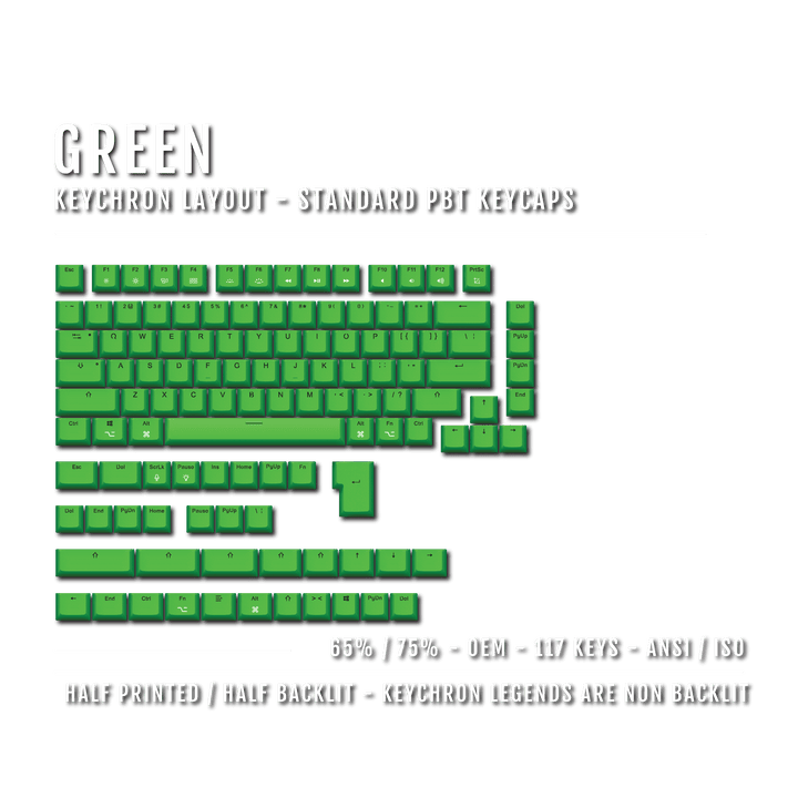 Green Keychron (Layout) Dual Language PBT Keycaps - 65/75% Krome Keycaps LTD mac & multimedia