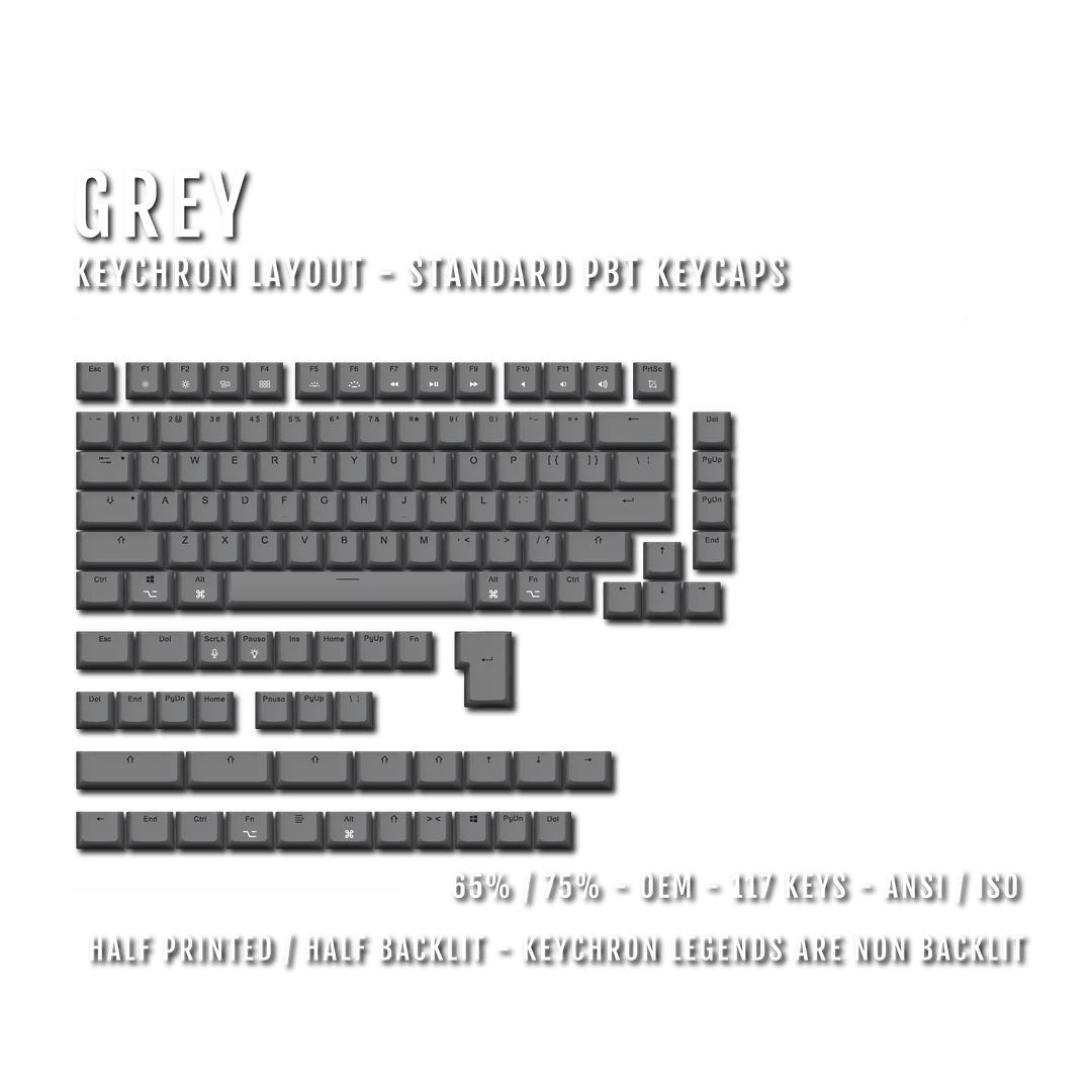 Grey Keychron (Layout) Dual Language PBT Keycaps - 65/75% Krome Keycaps LTD mac & multimedia