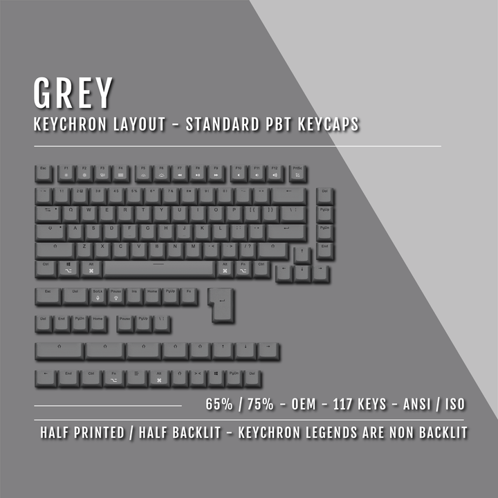 Grey Keychron (Layout) Dual Language PBT Keycaps - 65/75% Krome Keycaps LTD mac & multimedia