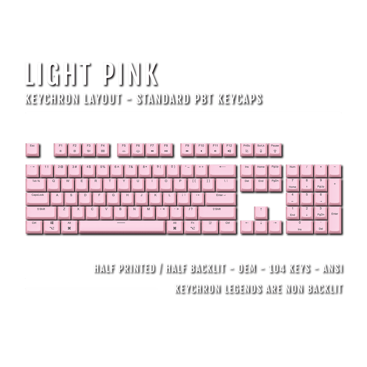 US Light Pink PBT Keychron (Layout) Keycaps - 100% Size - Dual Language Keycaps - kromekeycaps