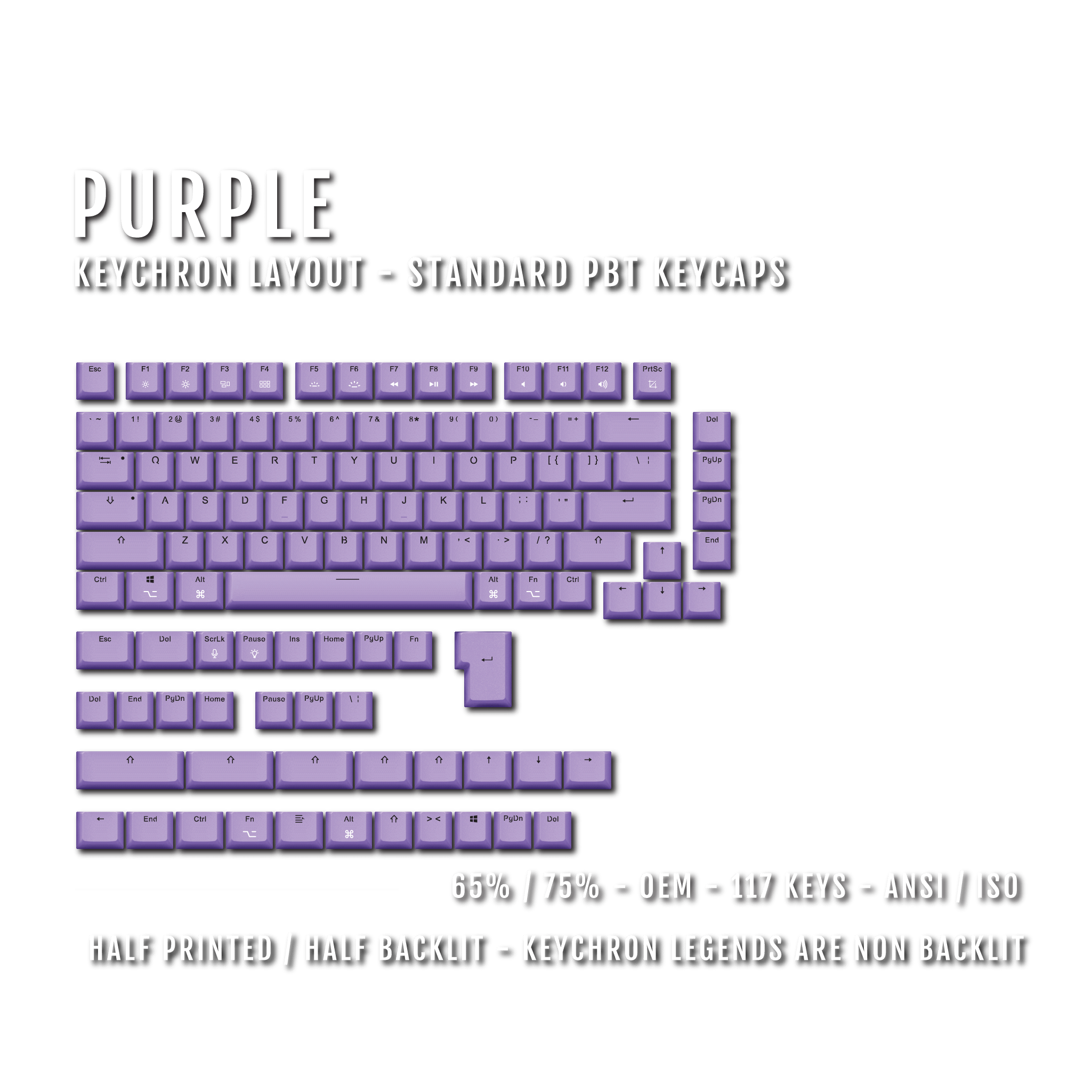 US Purple PBT Keychron (Layout) Keycaps - 65/75% Sizes - Dual Language ...