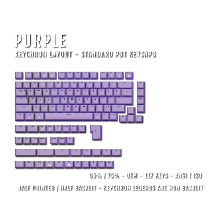 Purple Keychron (Layout) Dual Language PBT Keycaps - 65/75% Krome Keycaps LTD mac & multimedia