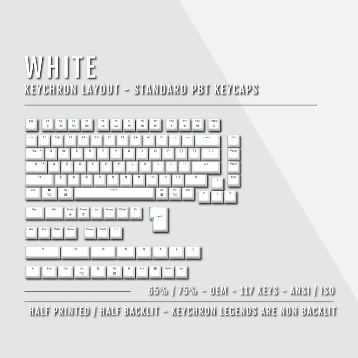 White Keychron (Layout) Dual Language PBT Keycaps - 65/75% Krome Keycaps LTD mac & multimedia