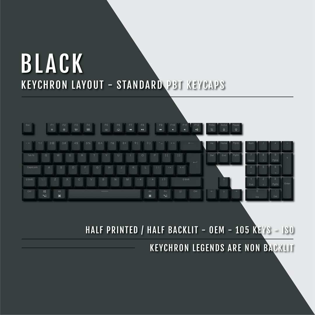 US Black PBT Keychron (Layout) Keycaps - 100% Size - Dual Language Keycaps - kromekeycaps