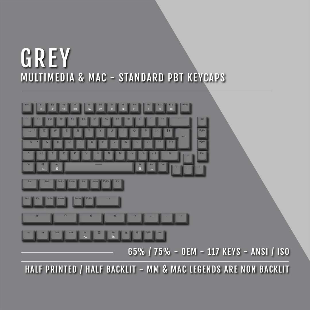 Grey Keychron (Layout) Dual Language PBT Keycaps - 65/75% Krome Keycaps LTD mac & multimedia