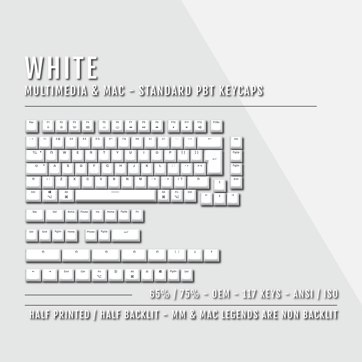 White Keychron (Layout) Dual Language PBT Keycaps - 65/75% Krome Keycaps LTD mac & multimedia