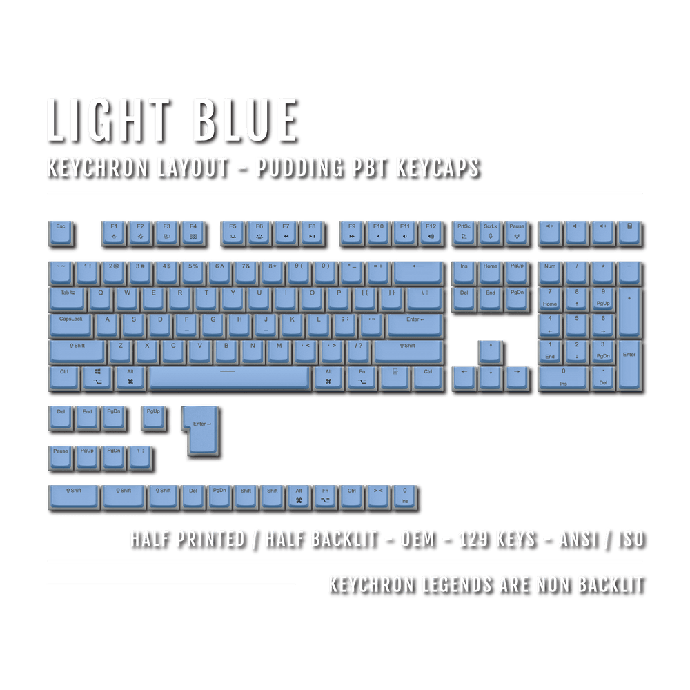 Light Blue Keychron (Layout) Dual Language PBT Pudding Keycaps Krome Keycaps LTD Keychron Pudding