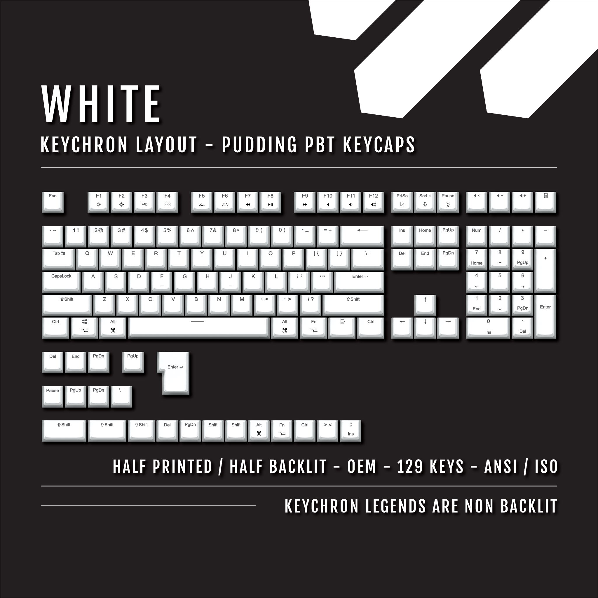 White Keychron (Layout) Dual Language PBT Pudding Keycaps – Krome ...