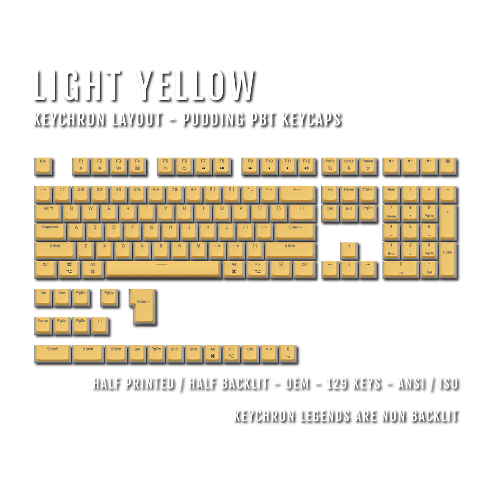 Light Yellow Keychron (Layout) Dual Language PBT Pudding Keycaps Krome Keycaps LTD Keychron Pudding