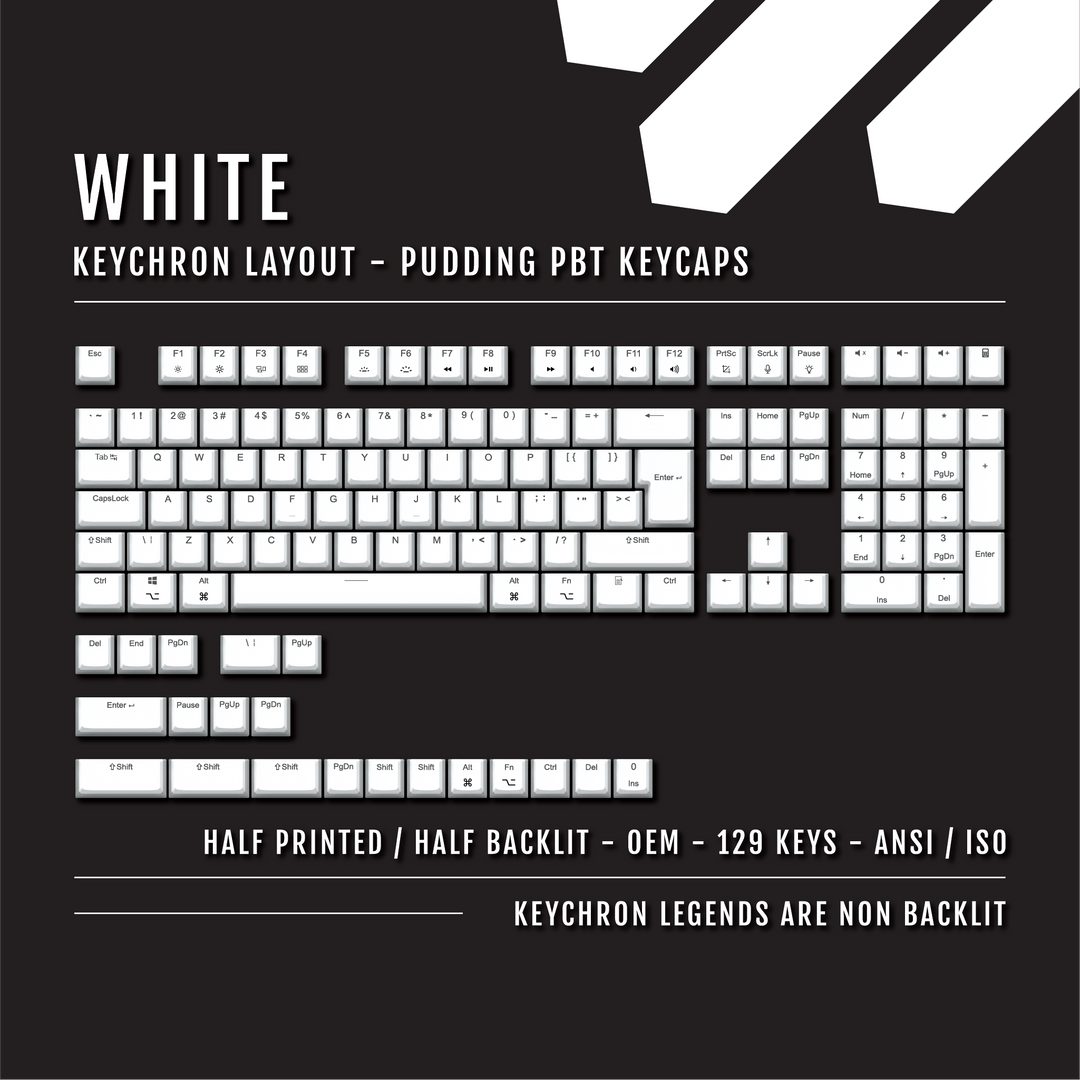 White Keychron (Layout) Dual Language PBT Pudding Keycaps Krome Keycaps LTD Keychron Pudding