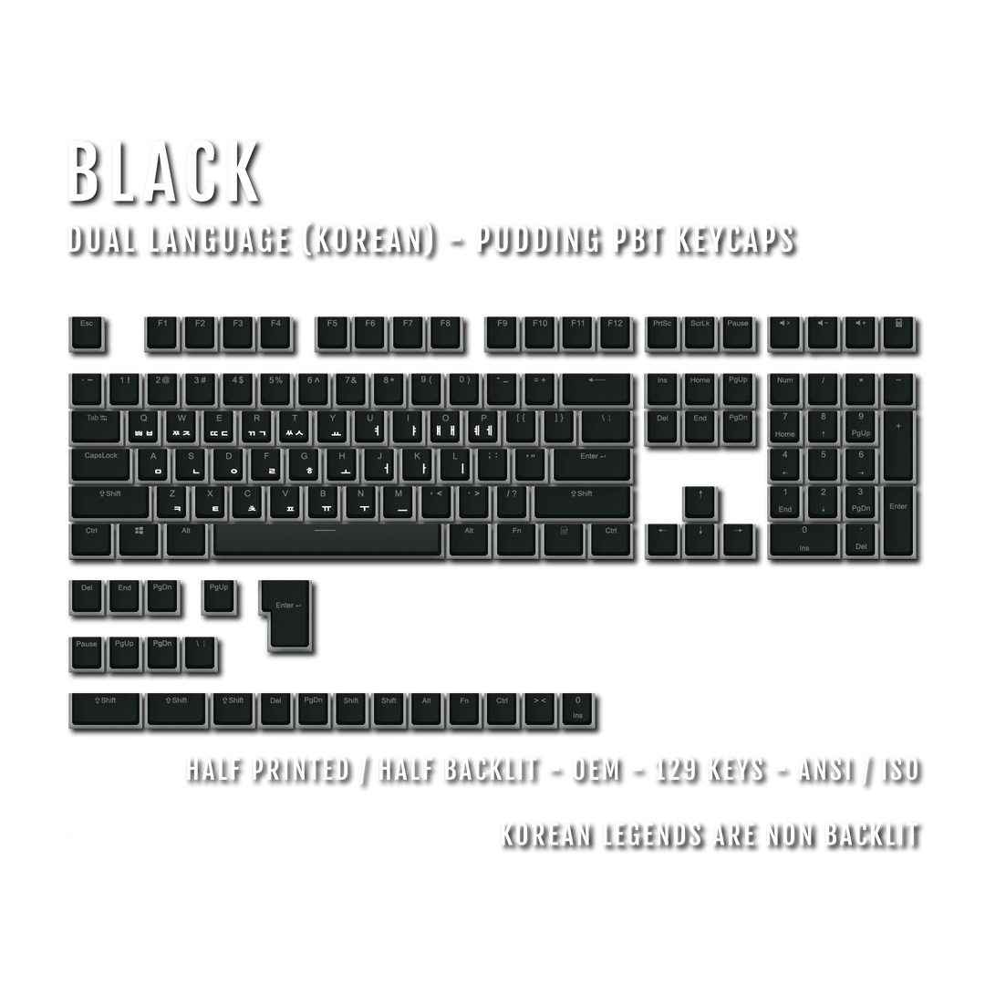 Black Korean Dual Language PBT Pudding Keycaps Krome Keycaps LTD Korean Pudding