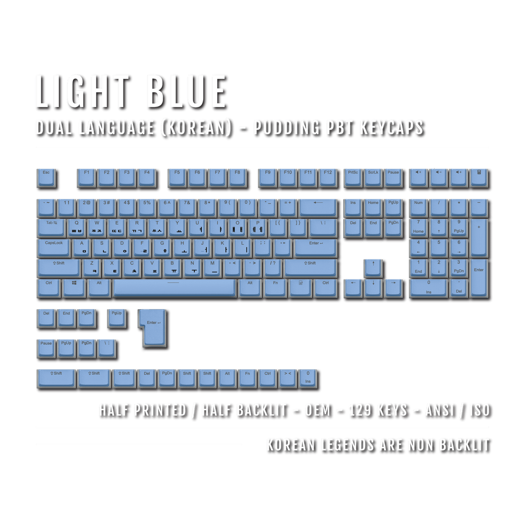 Light Blue Korean Dual Language PBT Pudding Keycaps Krome Keycaps LTD Korean Pudding