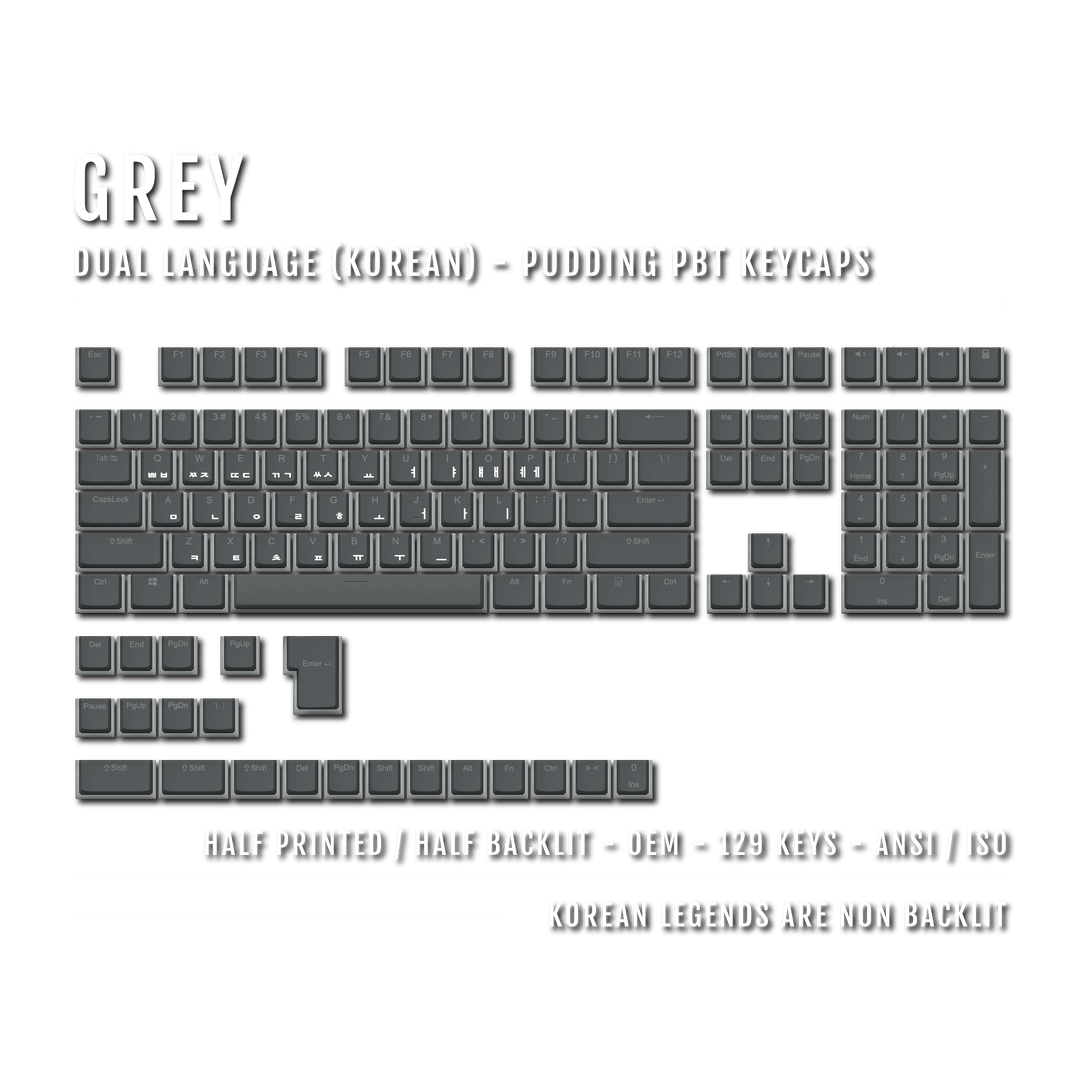 Grey Korean Dual Language PBT Pudding Keycaps Krome Keycaps LTD Korean Pudding