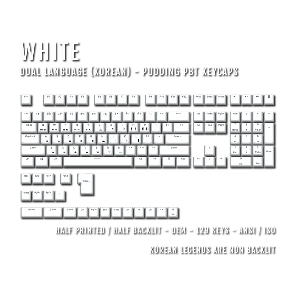 White Korean Dual Language PBT Pudding Keycaps Krome Keycaps LTD Korean Pudding