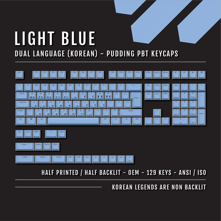 Light Blue Korean Dual Language PBT Pudding Keycaps Krome Keycaps LTD Korean Pudding