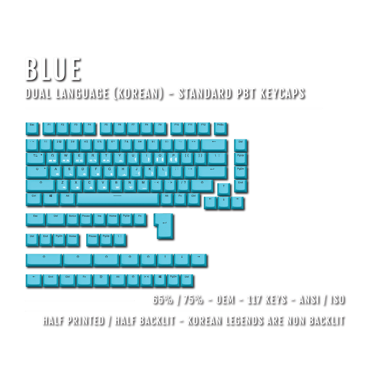 Blue Korean Dual Language PBT Keycaps - 65/75% Krome Keycaps LTD korean