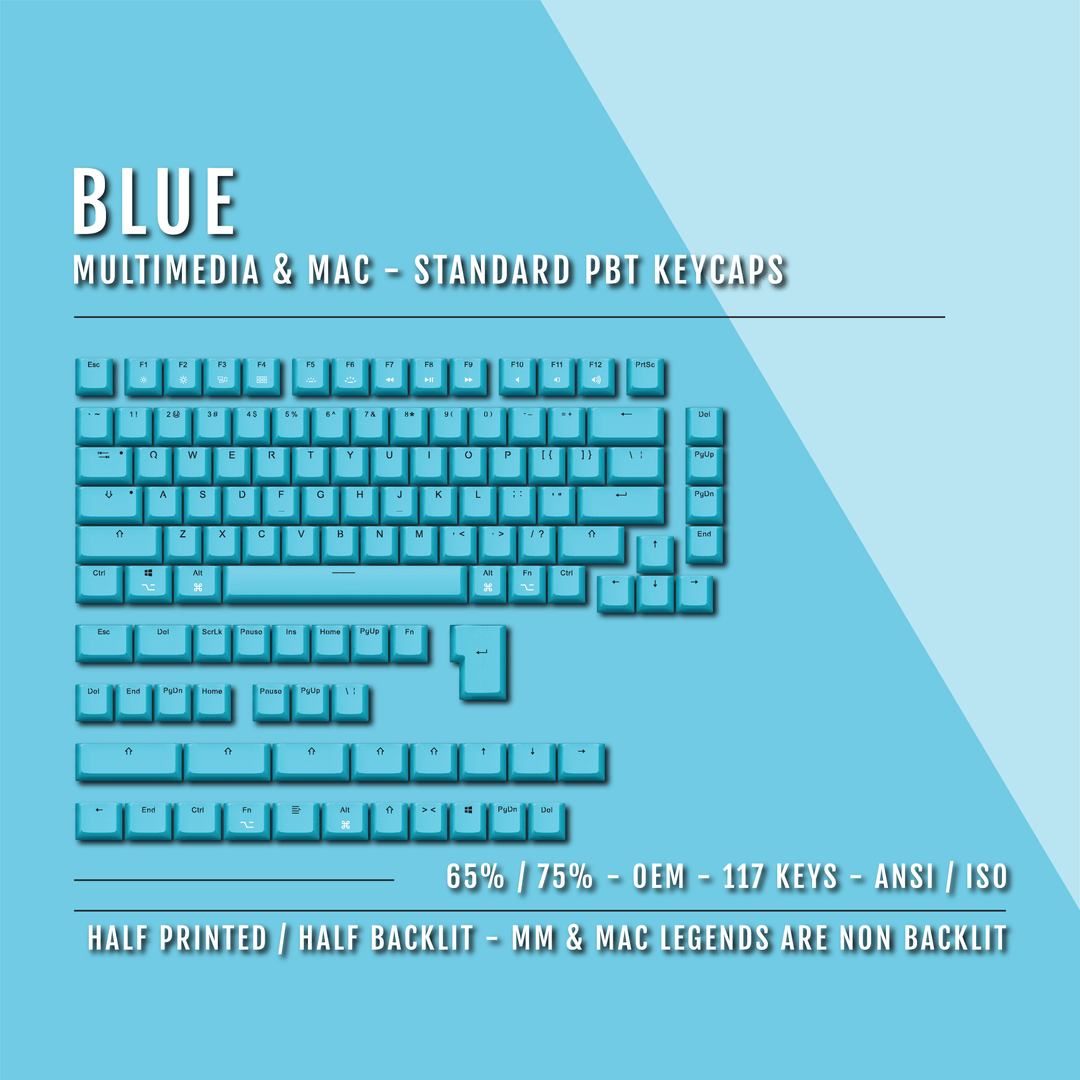 Blue Mac & Multimedia Dual Language PBT Keycaps - 65/75% Krome Keycaps LTD mac & multimedia