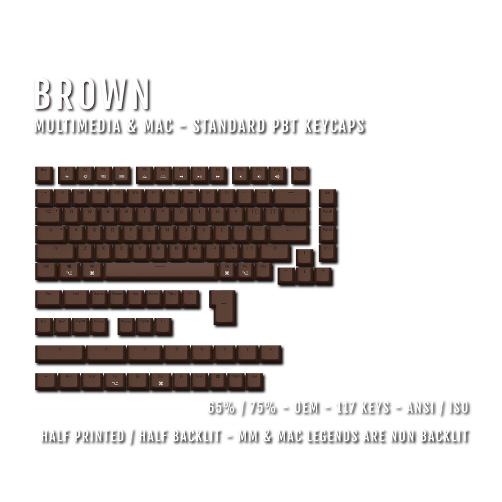 Brown Mac & Multimedia Dual Language PBT Keycaps - 65/75% Krome Keycaps LTD mac & multimedia