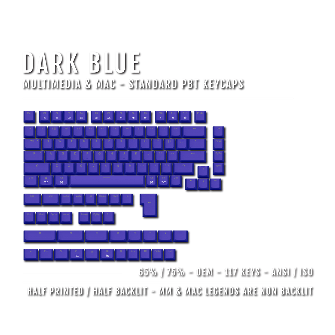 Dark Blue Mac & Multimedia Dual Language PBT Keycaps - 65/75% Krome Keycaps LTD mac & multimedia