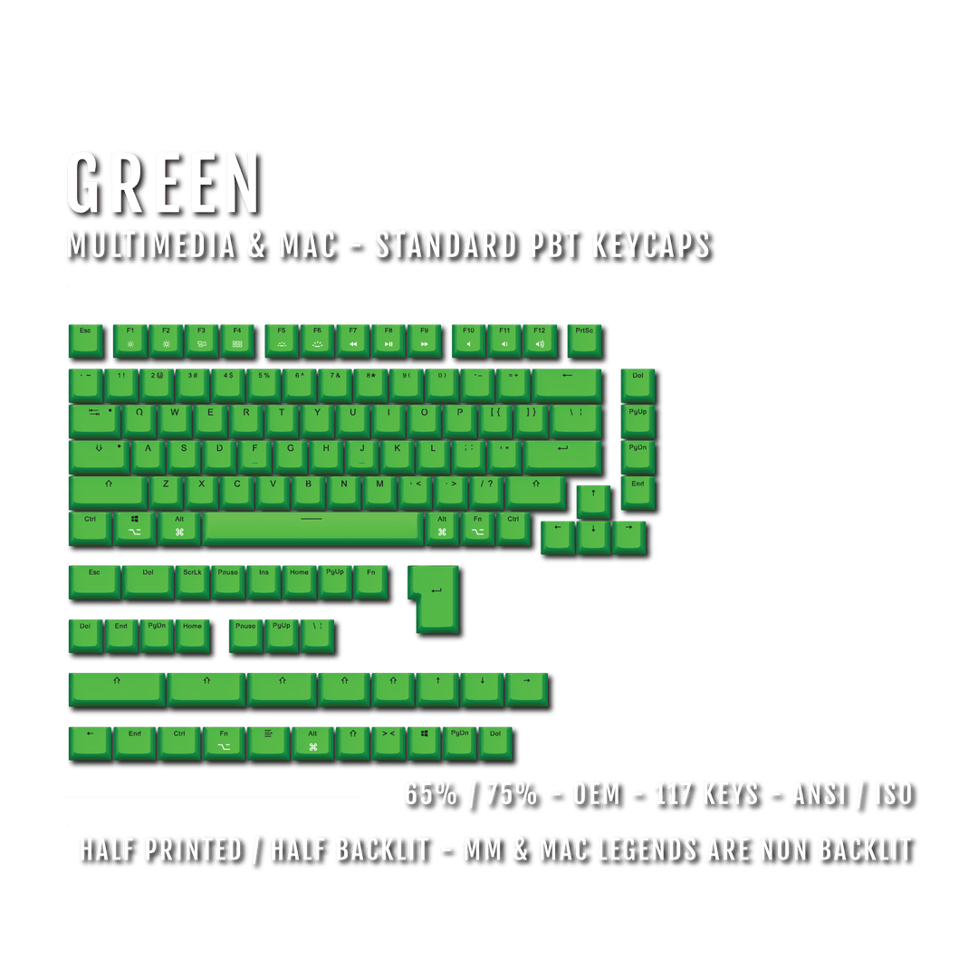 Green Mac & Multimedia Dual Language PBT Keycaps - 65/75% Krome Keycaps LTD mac & multimedia