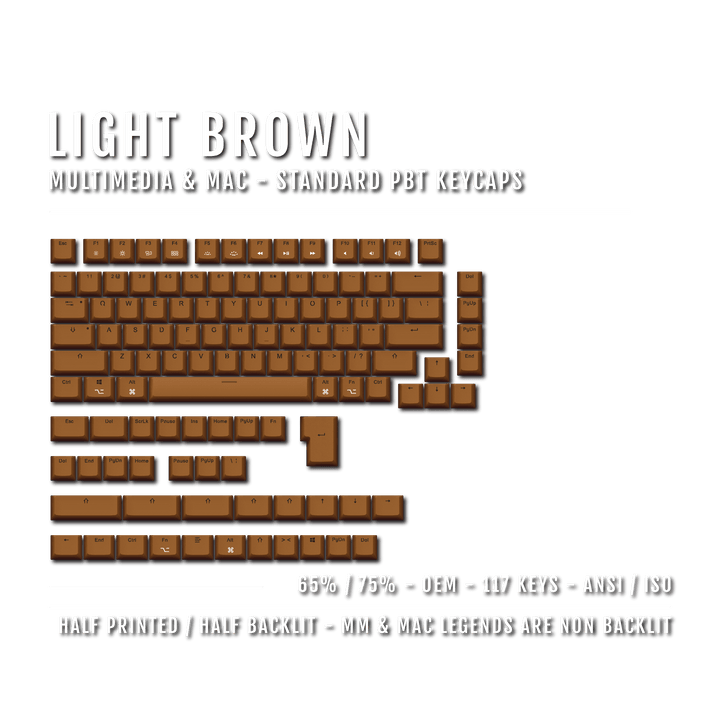 Light Brown Mac & Multimedia Dual Language PBT Keycaps - 65/75% Krome Keycaps LTD mac & multimedia