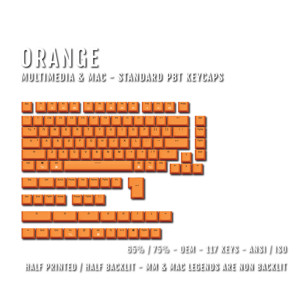 Orange Mac & Multimedia Dual Language PBT Keycaps - 65/75% Krome Keycaps LTD mac & multimedia